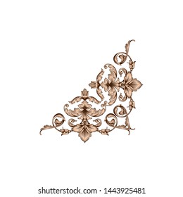 Baroque ornament with filigree in vector format for design frame, pattern. Vintage hand drawn victorian or damask floral element. Black and white engraved ink art. Template for foil quill.