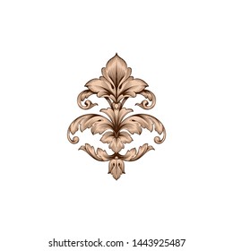 Baroque ornament with filigree in vector format for design frame, pattern. Vintage hand drawn victorian or damask floral element. Black and white engraved ink art. Template for foil quill.