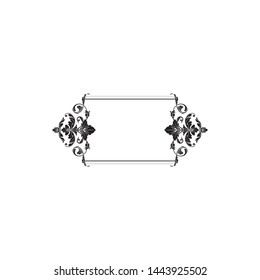 Baroque ornament with filigree in vector format for design frame, pattern. Vintage hand drawn victorian or damask floral element. Black and white engraved ink art. Template for foil quill.