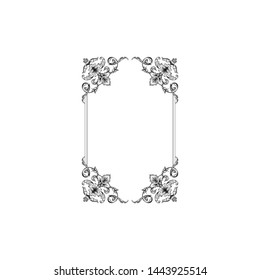 Baroque ornament with filigree in vector format for design frame, pattern. Vintage hand drawn victorian or damask floral element. Black and white engraved ink art. Template for foil quill.