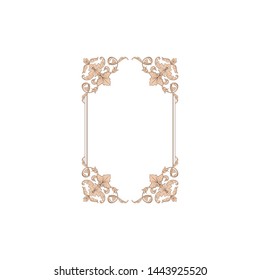 Baroque ornament with filigree in vector format for design frame, pattern. Vintage hand drawn victorian or damask floral element. Black and white engraved ink art. Template for foil quill.