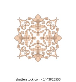 Baroque ornament with filigree in vector format for design frame, pattern. Vintage hand drawn victorian or damask floral element. Black and white engraved ink art. Template for foil quill.