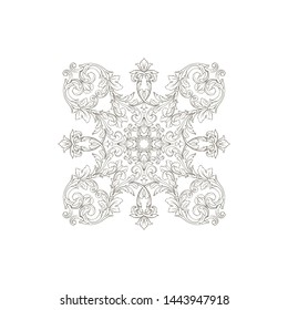 Baroque ornament with filigree in vector format for design frame, pattern. Vintage hand drawn victorian or damask floral element. Black and white engraved ink art. 