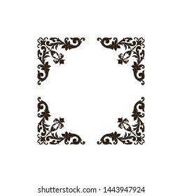Baroque ornament with filigree in vector format for design frame, pattern. Vintage hand drawn victorian or damask floral element. Black and white engraved ink art. 