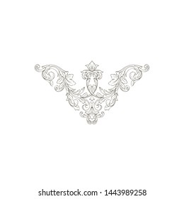 Baroque ornament with filigree in vector format for design frame, pattern. Vintage hand drawn victorian or damask floral element. Black and white engraved ink art.