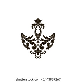 Baroque ornament with filigree in vector format for design frame, pattern. Vintage hand drawn victorian or damask floral element. Black and white engraved ink art.