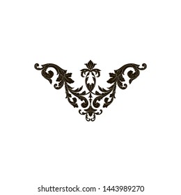 Baroque ornament with filigree in vector format for design frame, pattern. Vintage hand drawn victorian or damask floral element. Black and white engraved ink art.