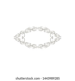 Baroque ornament with filigree in vector format for design frame, pattern. Vintage hand drawn victorian or damask floral element. Black and white engraved ink art.