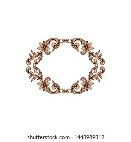 Baroque ornament with filigree in vector format for design frame, pattern. Vintage hand drawn victorian or damask floral element. Black and white engraved ink art.