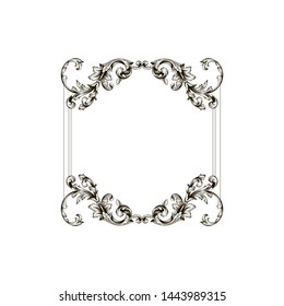 Baroque ornament with filigree in vector format for design frame, pattern. Vintage hand drawn victorian or damask floral element. Black and white engraved ink art.