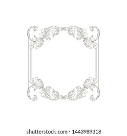 Baroque ornament with filigree in vector format for design frame, pattern. Vintage hand drawn victorian or damask floral element. Black and white engraved ink art.