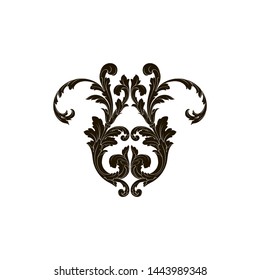 Baroque ornament with filigree in vector format for design frame, pattern. Vintage hand drawn victorian or damask floral element. Black and white engraved ink art.