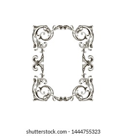 Baroque ornament with filigree in vector format for design frame, pattern. Vintage hand drawn victorian or damask floral element. Black and white engraved ink art. Template for wedding invitation.