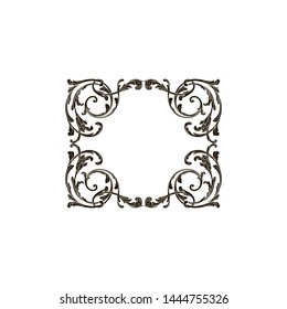 Baroque ornament with filigree in vector format for design frame, pattern. Vintage hand drawn victorian or damask floral element. Black and white engraved ink art. Template for wedding invitation.