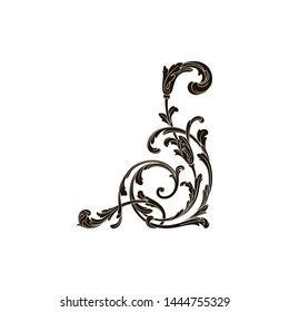 Baroque ornament with filigree in vector format for design frame, pattern. Vintage hand drawn victorian or damask floral element. Black and white engraved ink art. Template for wedding invitation.