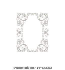 Baroque ornament with filigree in vector format for design frame, pattern. Vintage hand drawn victorian or damask floral element. Black and white engraved ink art. Template for wedding invitation.