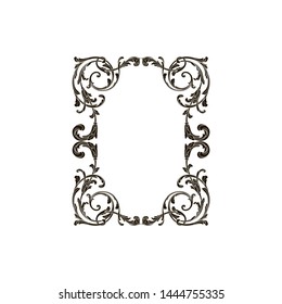 Baroque ornament with filigree in vector format for design frame, pattern. Vintage hand drawn victorian or damask floral element. Black and white engraved ink art. Template for wedding invitation.