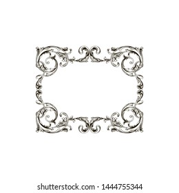 Baroque ornament with filigree in vector format for design frame, pattern. Vintage hand drawn victorian or damask floral element. Black and white engraved ink art. Template for wedding invitation.