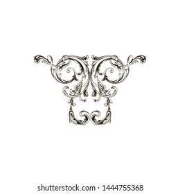 Baroque ornament with filigree in vector format for design frame, pattern. Vintage hand drawn victorian or damask floral element. Black and white engraved ink art. Template for wedding invitation.