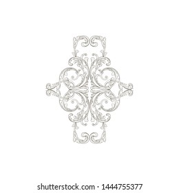 Baroque ornament with filigree in vector format for design frame, pattern. Vintage hand drawn victorian or damask floral element. Black and white engraved ink art. Template for wedding invitation.