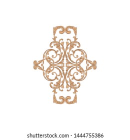 Baroque ornament with filigree in vector format for design frame, pattern. Vintage hand drawn victorian or damask floral element. Black and white engraved ink art. Template for wedding invitation.