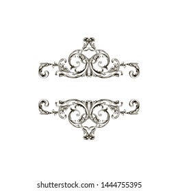 Baroque ornament with filigree in vector format for design frame, pattern. Vintage hand drawn victorian or damask floral element. Black and white engraved ink art. Template for wedding invitation.