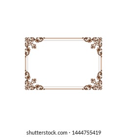 Baroque ornament with filigree in vector format for design frame, pattern. Vintage hand drawn victorian or damask floral element. Black and white engraved ink art. Template for wedding invitation.