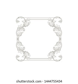Baroque ornament with filigree in vector format for design frame, pattern. Vintage hand drawn victorian or damask floral element. Black and white engraved ink art. Template for wedding invitation.