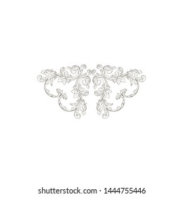 Baroque ornament with filigree in vector format for design frame, pattern. Vintage hand drawn victorian or damask floral element. Black and white engraved ink art. Template for wedding invitation.