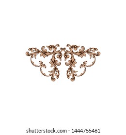 Baroque ornament with filigree in vector format for design frame, pattern. Vintage hand drawn victorian or damask floral element. Black and white engraved ink art. Template for wedding invitation.