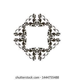 Baroque ornament with filigree in vector format for design frame, pattern. Vintage hand drawn victorian or damask floral element. Black and white engraved ink art. Template for wedding invitation.