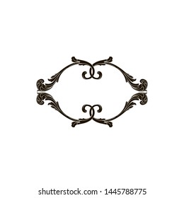 Baroque ornament with filigree in vector format for design frame, pattern. Vintage hand drawn victorian or damask floral element. Black and white engraved ink art.