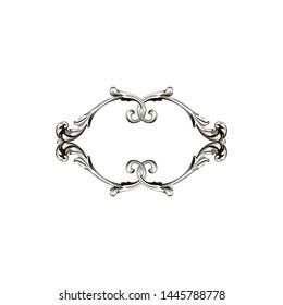 Baroque ornament with filigree in vector format for design frame, pattern. Vintage hand drawn victorian or damask floral element. Black and white engraved ink art.