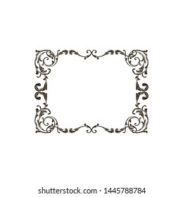 Baroque ornament with filigree in vector format for design frame, pattern. Vintage hand drawn victorian or damask floral element. Black and white engraved ink art.