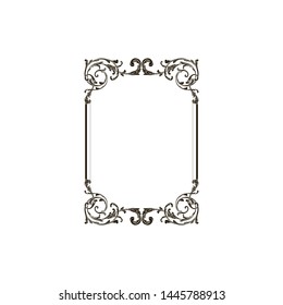 Baroque ornament with filigree in vector format for design frame, pattern. Vintage hand drawn victorian or damask floral element. Black and white engraved ink art.