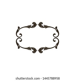 Baroque ornament with filigree in vector format for design frame, pattern. Vintage hand drawn victorian or damask floral element. Black and white engraved ink art.