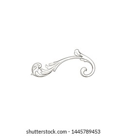 Baroque ornament with filigree in vector format for design frame, pattern. Vintage hand drawn victorian or damask floral element. Black and white engraved ink art.