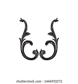 Baroque ornament with filigree in vector format for design frame, pattern. Vintage hand drawn victorian or damask floral element. Black and white engraved ink art.
