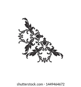 Baroque ornament with filigree in vector format for design frame, pattern. Vintage hand drawn victorian or damask floral element. Black and white engraved ink art.