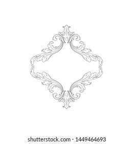 Baroque ornament with filigree in vector format for design frame, pattern. Vintage hand drawn victorian or damask floral element. Black and white engraved ink art.
