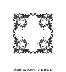 Baroque ornament with filigree in vector format for design frame, pattern. Vintage hand drawn victorian or damask floral element. Black and white engraved ink art.