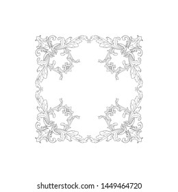 Baroque ornament with filigree in vector format for design frame, pattern. Vintage hand drawn victorian or damask floral element. Black and white engraved ink art.