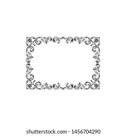 Baroque ornament with filigree in vector format for design frame, pattern. Vintage hand drawn victorian or damask floral element. Black and white engraved ink art.