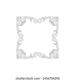 Baroque ornament with filigree in vector format for design frame, pattern. Vintage hand drawn victorian or damask floral element. Black and white engraved ink art.