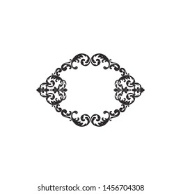 Baroque ornament with filigree in vector format for design frame, pattern. Vintage hand drawn victorian or damask floral element. Black and white engraved ink art.