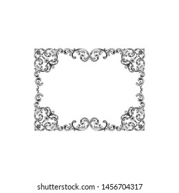 Baroque ornament with filigree in vector format for design frame, pattern. Vintage hand drawn victorian or damask floral element. Black and white engraved ink art.