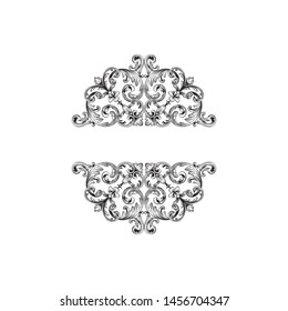 Baroque ornament with filigree in vector format for design frame, pattern. Vintage hand drawn victorian or damask floral element. Black and white engraved ink art.