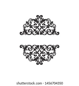 Baroque ornament with filigree in vector format for design frame, pattern. Vintage hand drawn victorian or damask floral element. Black and white engraved ink art.