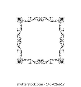 Baroque ornament with filigree in vector format for design frame, pattern. Vintage hand drawn victorian or damask floral element. Black and white engraved ink art.