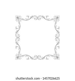 Baroque ornament with filigree in vector format for design frame, pattern. Vintage hand drawn victorian or damask floral element. Black and white engraved ink art.